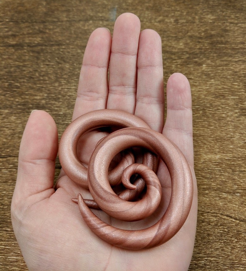 Stretched Ears Rose Gold Spiral Gauged Earrings Polymer Clay Earrings Handmade Clay Jewelry Gauges Plugs Tapers Rose Gold Earrings