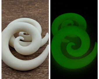Glow in the Dark Spiral Gauged Earrings, Spiral Gauges, Clay Gauges, Handmade Clay Gauges, Gauged Ears, Stretched Ears, Ear Plug, Glow Plugs