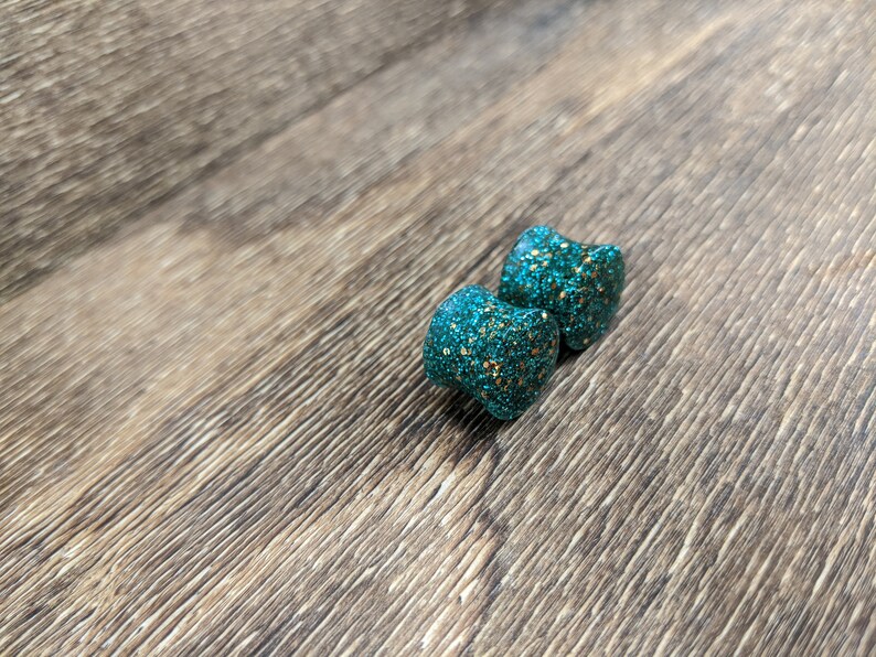 Copper Teal Copper Glitter Gauges Fine Glitter Plugs Handmade Plugs Teal Plugs Double Flare Plugs Teal and Copper Glitter Round Plugs