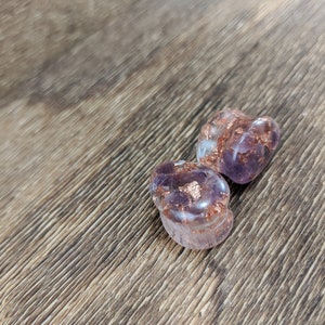 Amethyst and Copper Leaf Teardrop Plugs, Teardrop Gauges, Gemstone Plugs, Double Flare Plugs, Amethyst Gauges, Copper Flake, Purple Plugs image 7