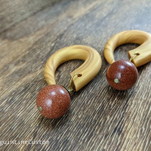 Large Red Goldstone Dangle Gold Gauged Hooks, Polymer Clay Stretched Ear Plugs, Glitter Gemstone, Handmade Custom Gauges, Red Gold Plugs image 7