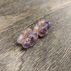 Amethyst and Copper Leaf Teardrop Plugs, Teardrop Gauges, Gemstone Plugs, Double Flare Plugs, Amethyst Gauges, Copper Flake, Purple Plugs image 9