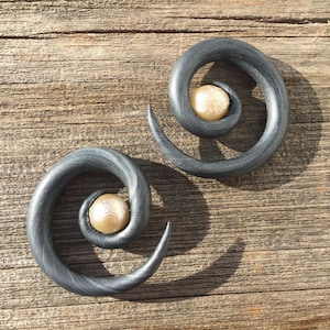 Grey and Ivory Textured Pearl Spirals, Gauged Earrings, Plugs and Tapers, Metallic Graphite, Custom Earrings, Polymer Clay Jewelry, Unique