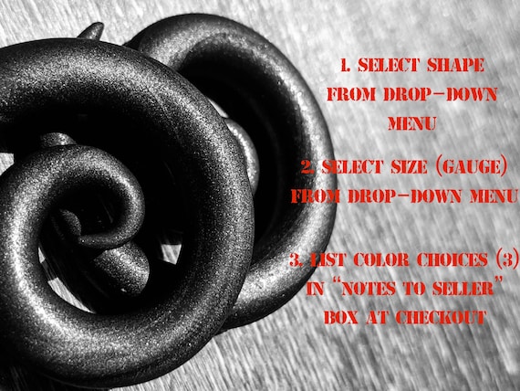 Serpentine Coil,Hoop,Clay Gauges Handmade Gauged Earrings Spiral Customizable One Color Gauges Teardrop Squid Custom Size Color Shape