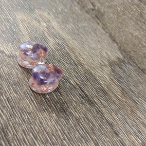 Amethyst and Copper Leaf Teardrop Plugs, Teardrop Gauges, Gemstone Plugs, Double Flare Plugs, Amethyst Gauges, Copper Flake, Purple Plugs image 5