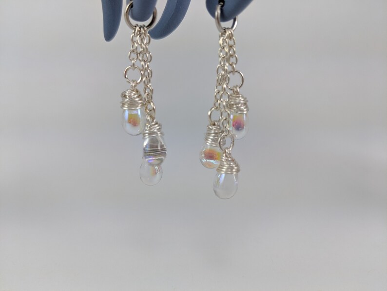 Lightweight Earrings Dangle Gauges Gauged Jewelry Handmade Clay Gauges Iridescent Teardrop Glass Beads Raindrop Gauges Wire Wrapped