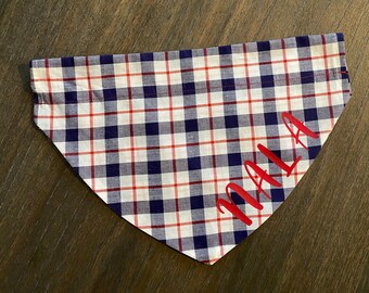 Personalized Plaid Dog Bandana, Red and Blue Plaid Bandana, Over the Collar Bandana, Dog Scarf, Neckerchief