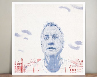 Johan Cruyff - illustration - art mural - art imprimé - portrait - décor maison - Hollande - icône du sport - art numérique - héros du football