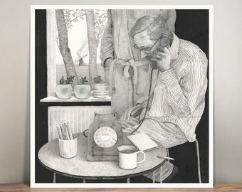 Línea directa frisia - pluma y tinta - ilustración - arte de pared - impresión artística - dibujo - blanco y negro - países bajos - decoración del hogar - molino de viento - tinta