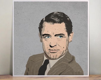 Cary Grant - ilustración - arte mural - impresión artística - retrato - decoración del hogar - Hollywood - década de 1940 - Estados Unidos - icono - dibujo - películas