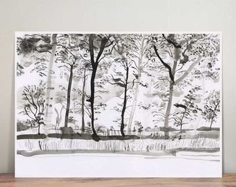 Árboles frisones - Paisaje holandés - Ilustración - Arte mural - Impresión artística - Decoración del hogar - Abstracto - Tinta y aguada - Pluma y tinta