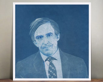 Alan Partridge - Steve Coogan - wall art - art print - painting - ah-ha - cyanotype - home decor - funny - comedy - bbc - portrait