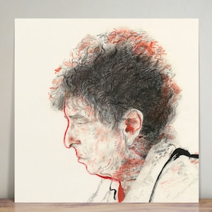 Bob Dylan illustration wall art art print portrait home decor rock star poet black and red profile USA icon drawing image 1