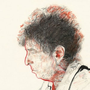 Bob Dylan illustration wall art art print portrait home decor rock star poet black and red profile USA icon drawing image 2