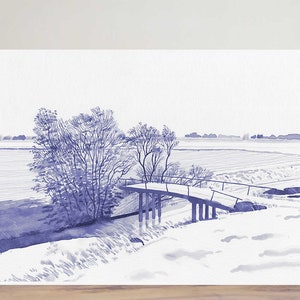 Holländische Landschaft - Zeichnung - Illustration - Wand Kunst - Kunstdruck - Feder & Tusche - Wohndeko - Landschaft - Friesland - Holland - Zen