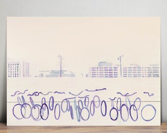 Amsterdam - Escena callejera - ilustración - arte de pared - impresión artística - Holanda - decoración del hogar - minimalista - ciclismo - bicicletas - Europa