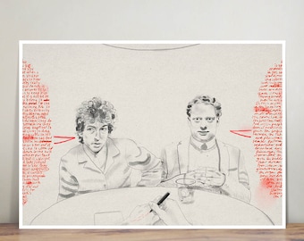 Dylan y Dylan - Bob Dylan - Dylan Thomas - arte mural - literatura - escritores - dibujo a tinta - ilustración - letras - zen
