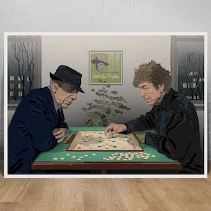 Leonard Cohen - Bob Dylan - Hank Williams - song writers - genius - wall art - art print - portrait - home decor - rock star - scrabble