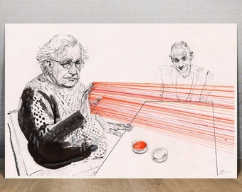 Noam Chomsky - ilustración - arte de pared - impresión artística - retrato - decoración del hogar - pluma y tinta - crayón - póster - sobrehumano - poderes sobrenaturales