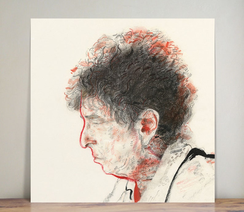 Bob Dylan illustration wall art art print portrait home decor rock star poet black and red profile USA icon drawing image 1