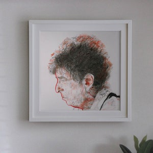 Bob Dylan illustration wall art art print portrait home decor rock star poet black and red profile USA icon drawing image 3