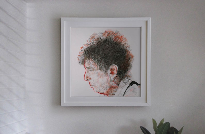 Bob Dylan illustration wall art art print portrait home decor rock star poet black and red profile USA icon drawing image 3