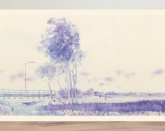 Cerca de Haarlem - paisaje holandés - ilustración - arte de pared - impresión artística - decoración del hogar - minimalista - tinta y aguada - pluma y tinta