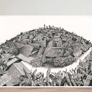 Planet Jakarta - Zeichnung - Illustration - Wand Kunst - Kunstdruck - Stift & Tusche - Home Deko - Landschaft - Indonesien - detailliert - Zen - friedlich