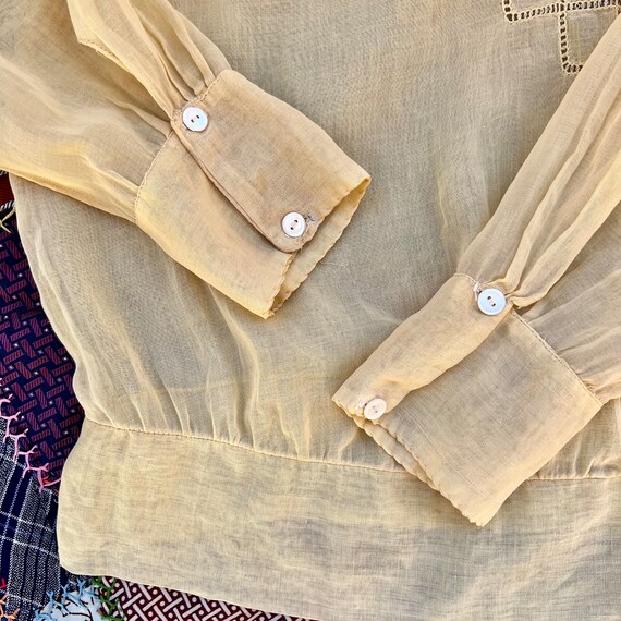 Antique Edwardian M/L Sheer Cotton Blouse Top, Pa… - image 3