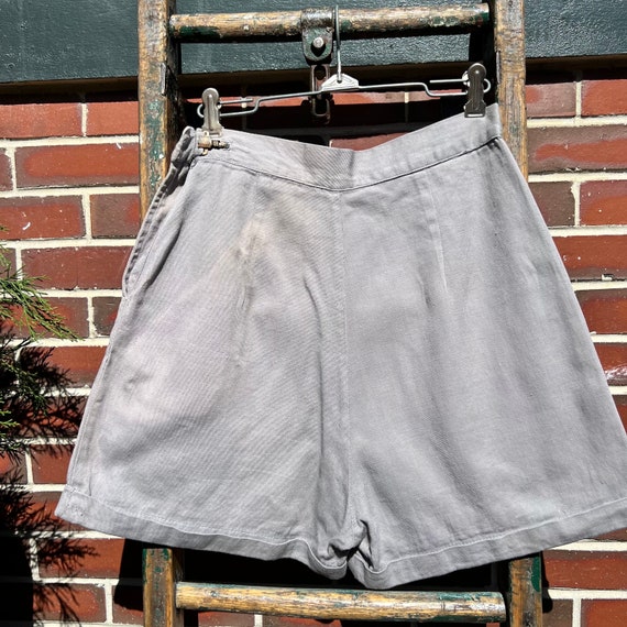 Vintage 50s 26" 27" 28" Side Zip Shorts, Gray Cot… - image 9