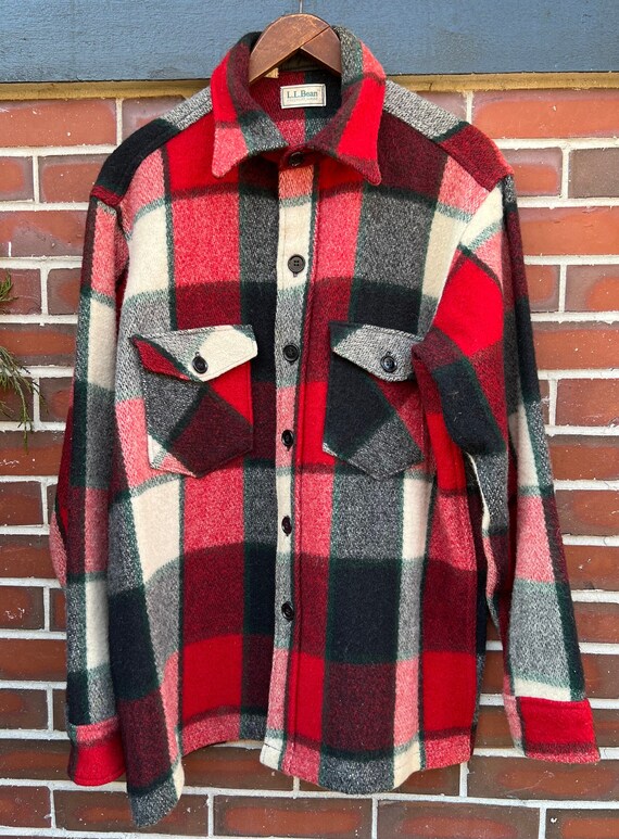 Vintage 80s Large LL Bean Wool Plaid Shirt - Red, 