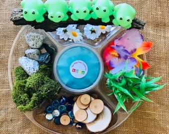 5 Little Frogs Play Tray | Montessori | Loose Parts | Open Ended Play