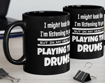 Drummer Mug, Drummer Coffee Mug, Drummer Gifts, Gift for Drummer, Funny Drummer Gift, Drummer Presents, Coffee Cup, Drummer Cup - Black