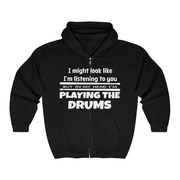 Unisex Heavy Full Front Zip Sweatshirt - I Bang in Public -Drummer Hoodie, Drummer sweatshirt, Funny Gift for Drummers