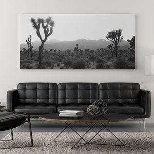 Joshua Tree California Photography, Wall Art Prints, Black And White Photograph, Large Stretched Canvas, Panoramic, Southwestern Home Decor image 2