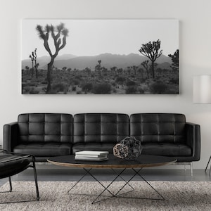 Joshua Tree Wall Art Print |  | Joshua Tree Canvas | California National Park Photograph | Black & White Panoramic Landscape | Southwestern