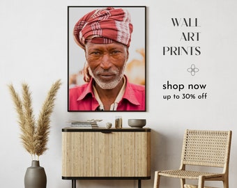 Old Man Portrait, Africa Wall Art Prints, Ethiopia Fine Art, Red Turban, Africa Travel Photograph, Afrocentric Interior Decor, Poster Design