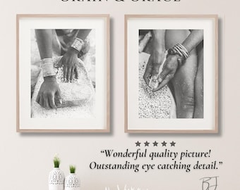 Juego de 2 impresiones de arte mural africano / Impresión de manos / Impresiones de comida para cocina / Fotografía en blanco y negro / Decoración étnica afrocéntrica / Decoración afroboho