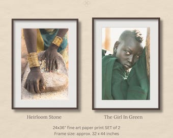 Conjunto de impresiones enmarcadas / Conjunto de impresiones de arte mural africano / Conjunto de 2 / 24 x 36 pulgadas / Arte afroamericano / Arte de mujeres negras / Decoración afrocéntrica del hogar
