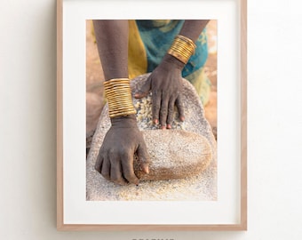 Arte fotográfico etíope / Arte afroamericano / Impresión de arte mural de mujer negra / Decoración de cocina tribal / Lienzo afrocéntrico / Decoración afroboho