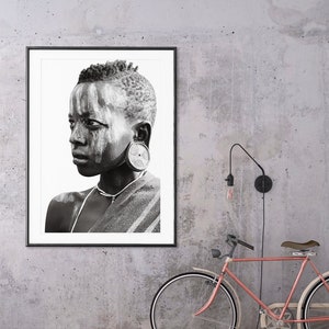 Wall Art Prints, Africa Photography, Black And White Portrait, Black Women Art, Tribe Ethiopia, Afrocentric Shelf Decor, Stretched Canvas image 9