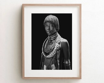 Black Women Wall Art Print, Africa Photography, Travel Poster, Tribal Portrait, Ethiopian, Ethnic Living Room Decor, Large Canvas