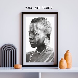 Wall Art Prints, Africa Photography, Black And White Portrait, Black Women Art, Tribe Ethiopia, Afrocentric Shelf Decor, Stretched Canvas image 3