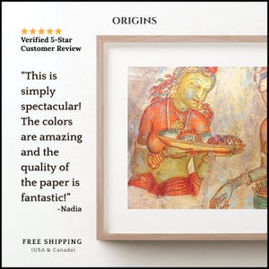 Sri Lanka Frescoes | Sigiriya Photo | Lions Rock Paintings | UNESCO World Heritage Site | Buddhist Wall Art |  Sri Lanka Canvas Decor