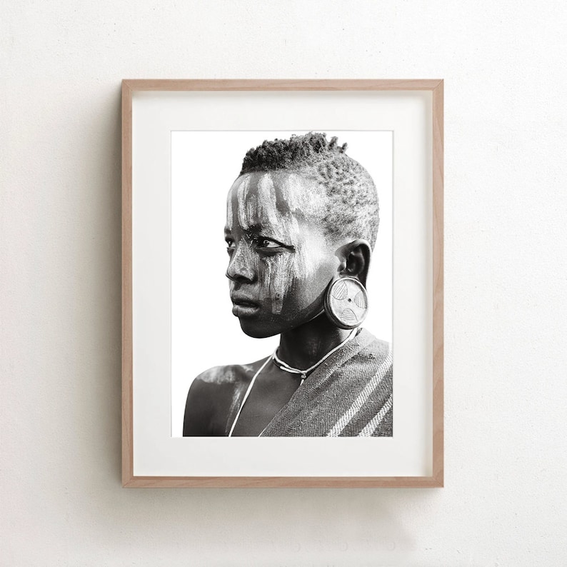 Wall Art Prints, Africa Photography, Black And White Portrait, Black Women Art, Tribe Ethiopia, Afrocentric Shelf Decor, Stretched Canvas image 10