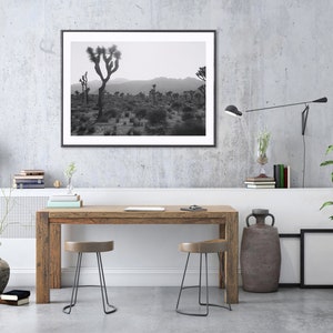 Joshua Tree California Photography, Wall Art Prints, Black And White Photograph, Large Stretched Canvas, Panoramic, Southwestern Home Decor image 6