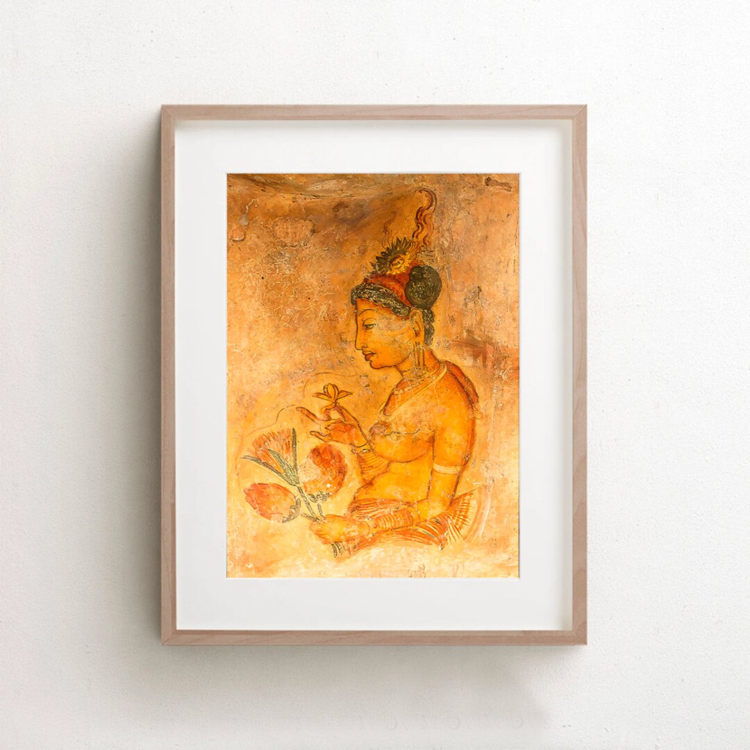 Sri Lanka Wall Art Print, Sigiriya Frescoes, Lions Rock Ceylon, Sri
