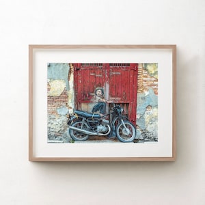 Boy On Motorbike Wall Art Print | Penang Georgetown | Malaysia Photography | Ernest Zachaevic Art | Bike Lover Gift | Original Painting