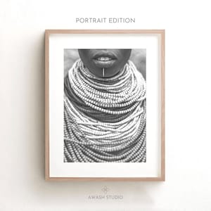 Black Women Wall Art | African American Art | Black And White Print | Ethiopia Photography | Beaded Necklace | African Tribe | Ethnic Decor