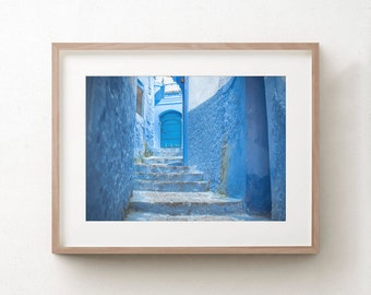 Morocco Photography, Chefchaouen, Travel Photography, Blue Wall Art, Large Wall Art, Stretched Canvas, Metal Wall Art, Home Decor,